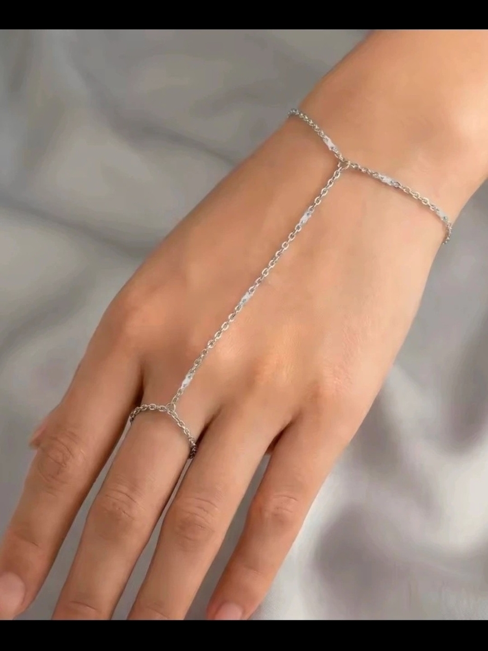 Minimalist Silver Hand Chain Bracelet with Ring